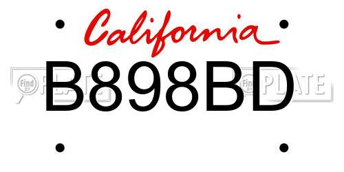 B898BD California License Plate