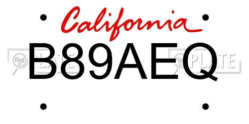 B89AEQ California License Plate
