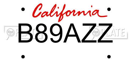 B89AZZ California License Plate