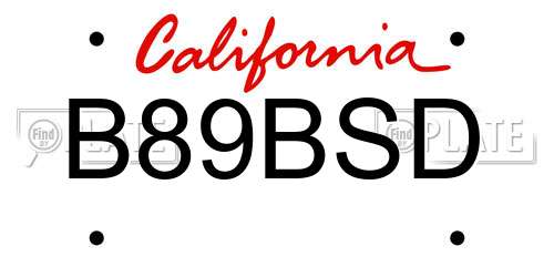 B89BSD California License Plate