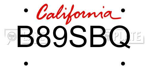 B89SBQ California License Plate