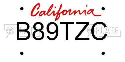 B89TZC California License Plate