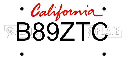 B89ZTC California License Plate