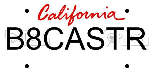 B8CASTR California License Plate