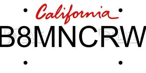B8MNCRW California License Plate