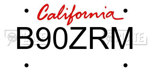 B90ZRM California License Plate