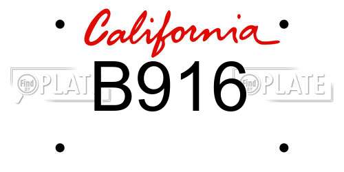 B916 California License Plate