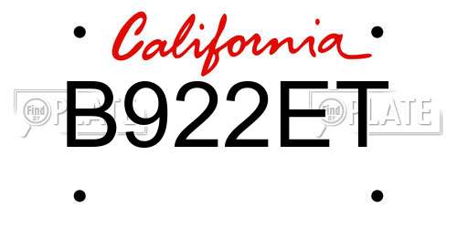 B922ET California License Plate
