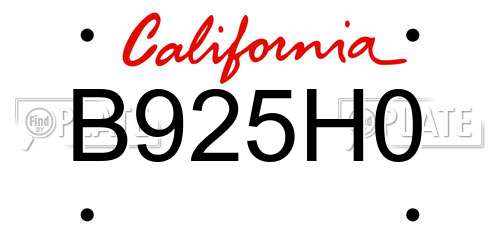 B925H0 California License Plate