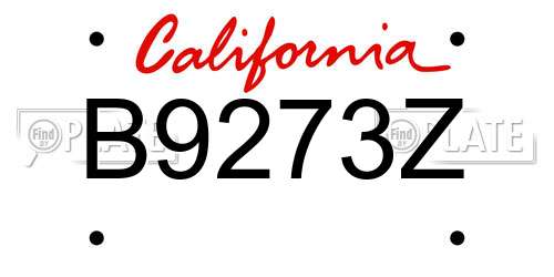 B9273Z California License Plate