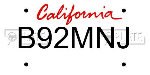 B92MNJ California License Plate