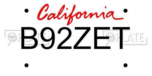 B92ZET California License Plate