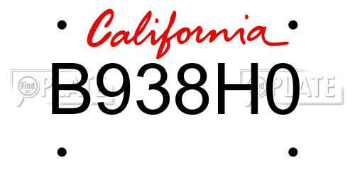 B938H0 California License Plate