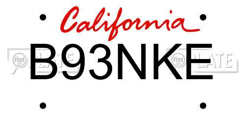 B93NKE California License Plate