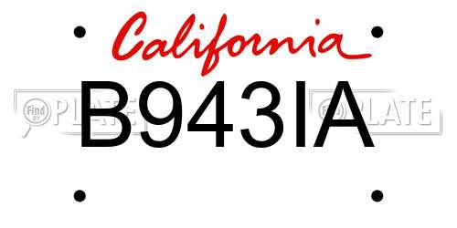B943IA California License Plate