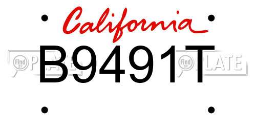 B9491T California License Plate