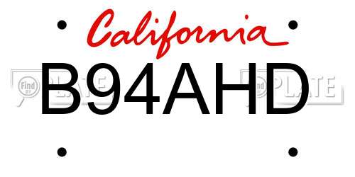 B94AHD California License Plate