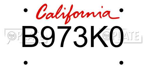 B973K0 California License Plate