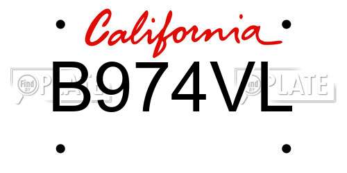 B974VL California License Plate