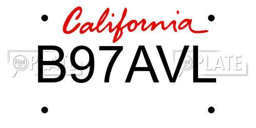 B97AVL California License Plate