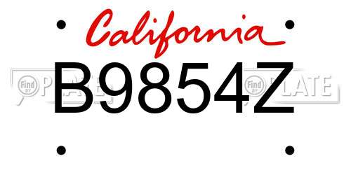 B9854Z California License Plate