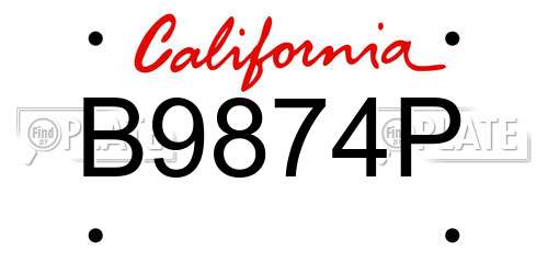 B9874P California License Plate