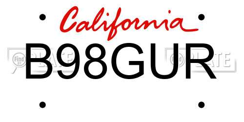 B98GUR California License Plate