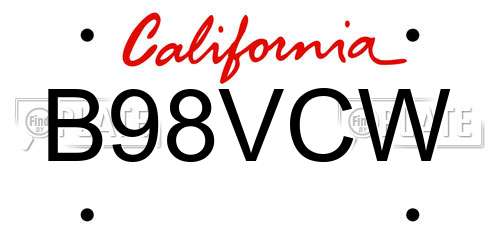 B98VCW California License Plate