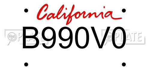 B990V0 California License Plate