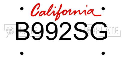 B992SG California License Plate