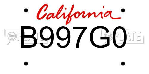 B997G0 California License Plate