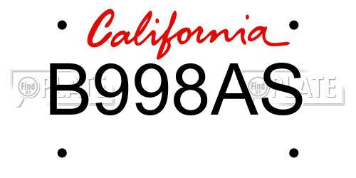 B998AS California License Plate