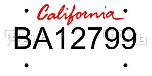 BA12799 California License Plate