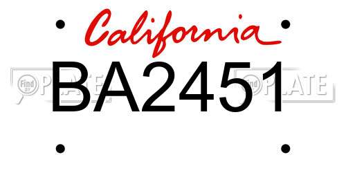 BA2451 California License Plate