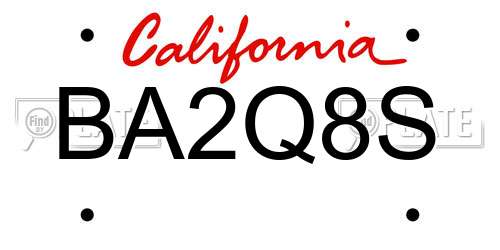 BA2Q8S California License Plate