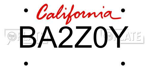 BA2Z0Y California License Plate