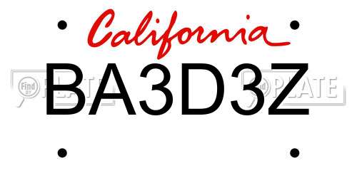 BA3D3Z California License Plate