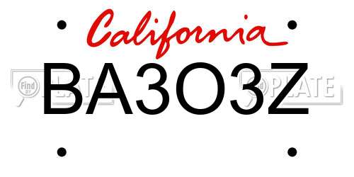BA3O3Z California License Plate