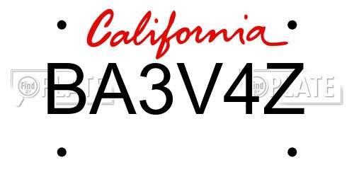 BA3V4Z California License Plate