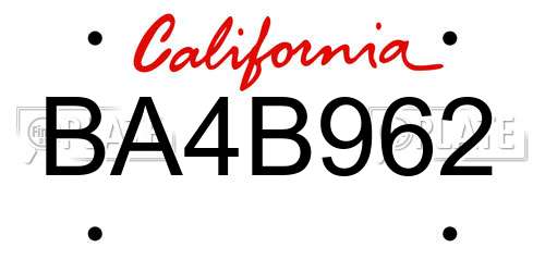 BA4B962 California License Plate