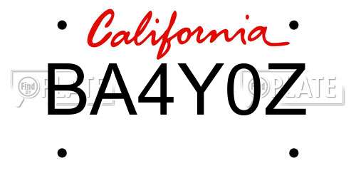 BA4Y0Z California License Plate