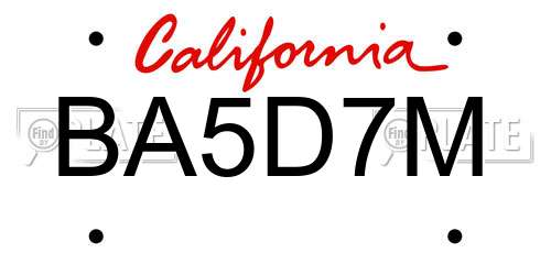 BA5D7M California License Plate