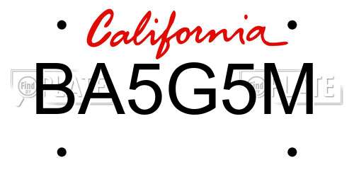 BA5G5M California License Plate