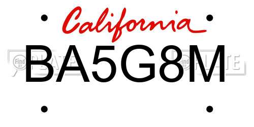 BA5G8M California License Plate