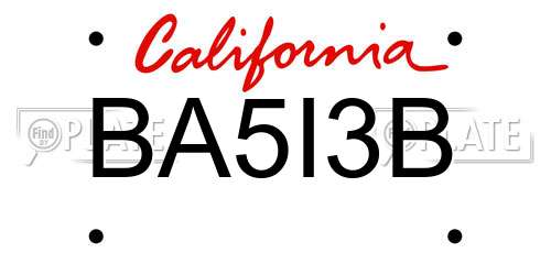 BA5I3B California License Plate
