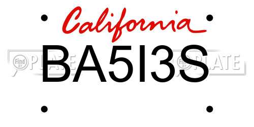 BA5I3S California License Plate