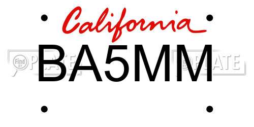 BA5MM California License Plate