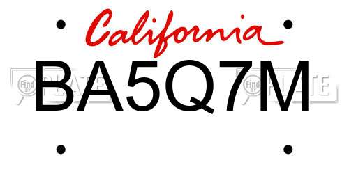 BA5Q7M California License Plate