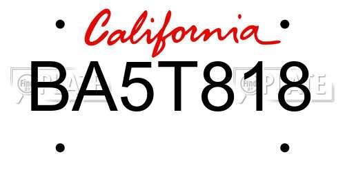 BA5T818 California License Plate