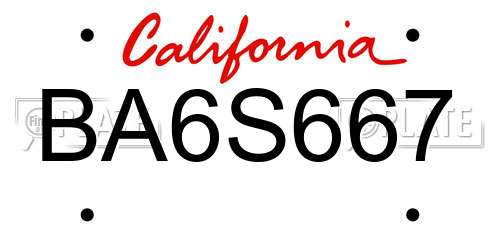 BA6S667 California License Plate